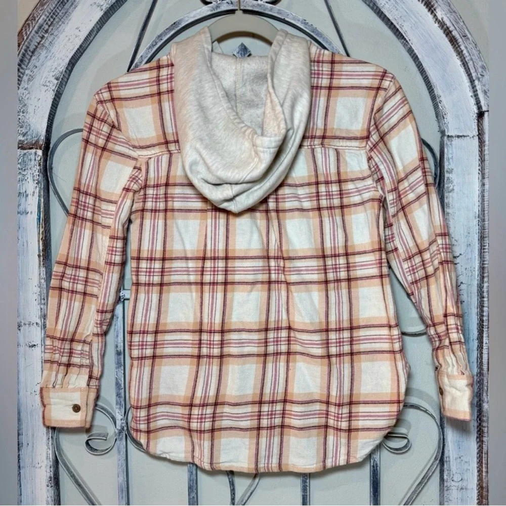 Lot of 2 Flannel Button-up Hoodies-Black/Cream & Pink/Cream Size Large #1082